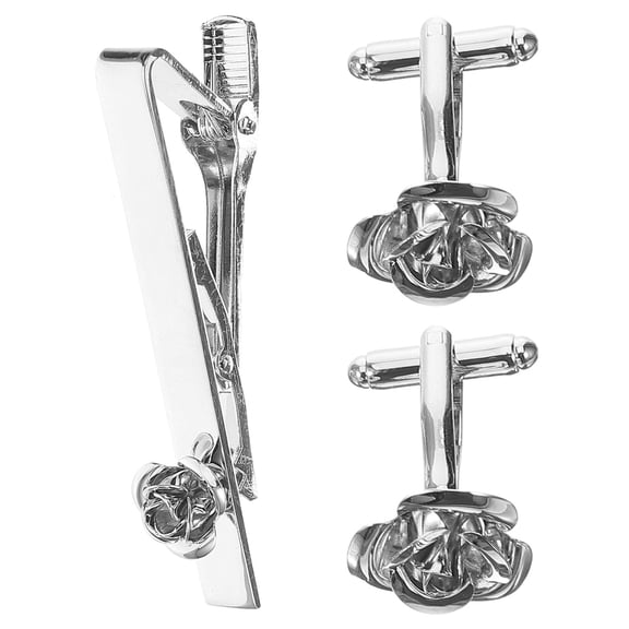 OUNONA 1Set Tie Clip and Rose Cufflinks Set Quick Use Durable for Business Events
