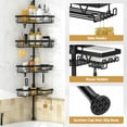 thumbnail image 3 of Corner Shower Caddy - 4-Tier Shower Caddy Tension Pole with 2 Removable Soap holders Bathroom Shampoo Holder for Bathtub & Corner, Black, Floor to Ceiling 25-114.2 inch, 3 of 7