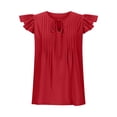 thumbnail image 3 of Red Teen Girls Cut Out Pleated Ripped Tie Knot Distressed Basic Tops Loose Fit Blouses for Women Ruffle Cap Short Sleeve Crew Neck Brunch Summer Fall Shirt 2025 XXL, 3 of 5