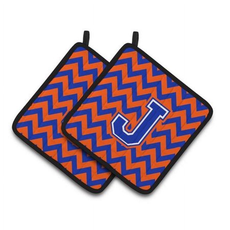 

Letter J Chevron Orange & Blue Pair of Pot Holders - 7.5 x 3 x 7.5 in.