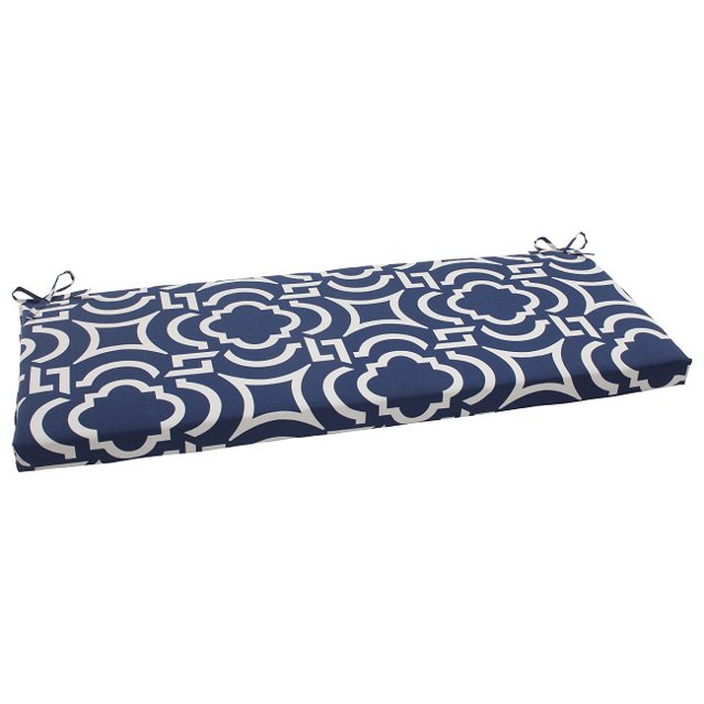 45" Geometric Patterned Navy Blue Sky Outdoor Patio Bench Cushion with