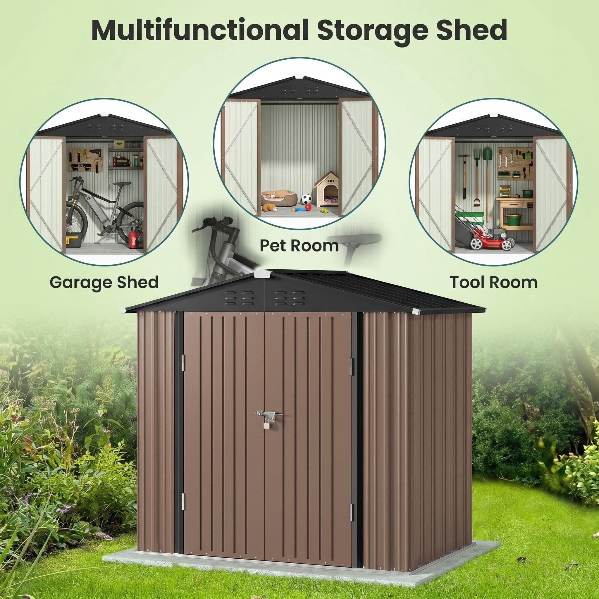 Lofka 6 x 4 FT Outdoor Storage Shed, Tools Storage Garden Shed with Lockable  Door for Outsides, Brown