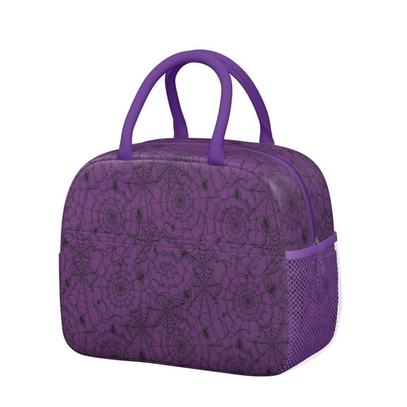 Womens Halloween Purple Spider Web Pattern Lunch Box for Work,Insulated Lunch Bag for Women,Loncheras Para Mujer,Leakproof Adult Lunch Bag for Work,Beach,Travel,Picnic,Camping