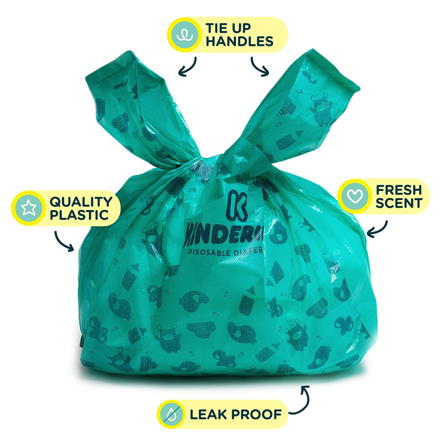 Disposable Diaper Bags, by Kinderific, Fresh Scent, Packed in 4 Resealable Ziploc Bags, 400 Bags