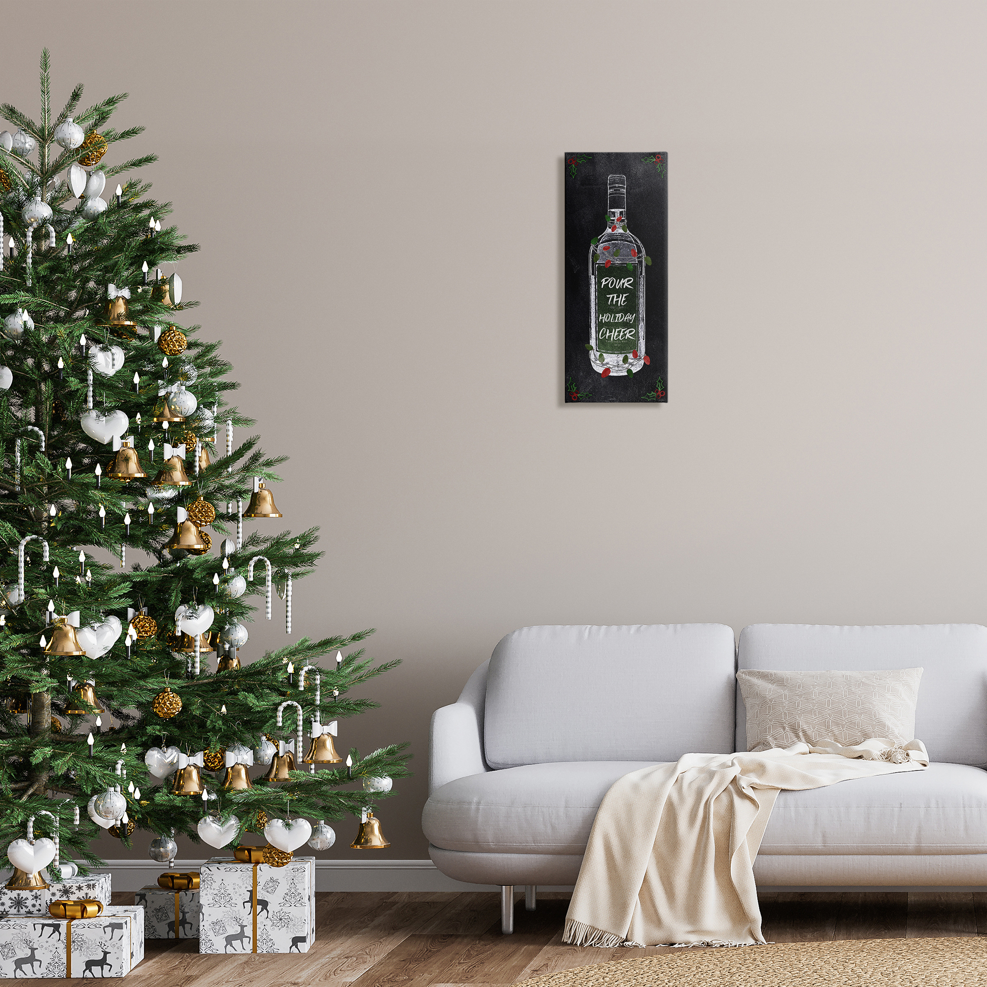 Stupell Industries Pour Holiday Cheer Bottle Holiday Painting Gallery Wrapped Canvas Art Prints Wall Art, 10 x 24