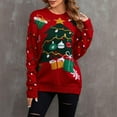 thumbnail image 1 of Aboser Chandail de Noël pour Femmes, Tricot Amusant avec Arbre de Noël, Chandail à Col Rond Mignon, Manches Longues, Rouge, 1 of 7