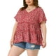 thumbnail image 4 of Blusa de mujer plus size Agnes Orinda, estilo boho, con flores, escote en V, mangas con volantes, blusas tipo babydoll en capas, 1X rojo y verde, 4 of 6