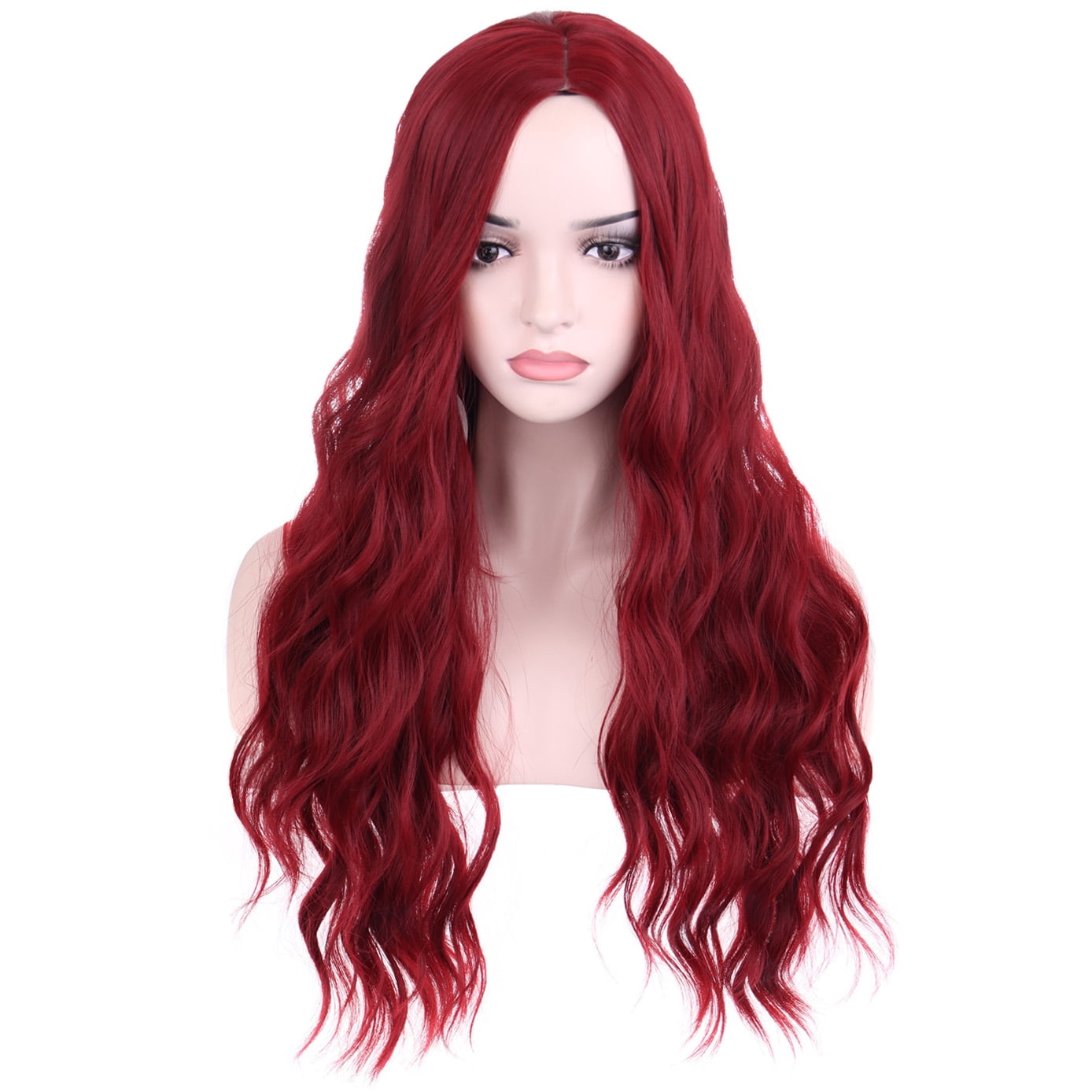 BERON Dark Red Wigs Long Wavy Wig for Women 28' Middle Part Wig Synthetic Heat Resistant Hair Wigs