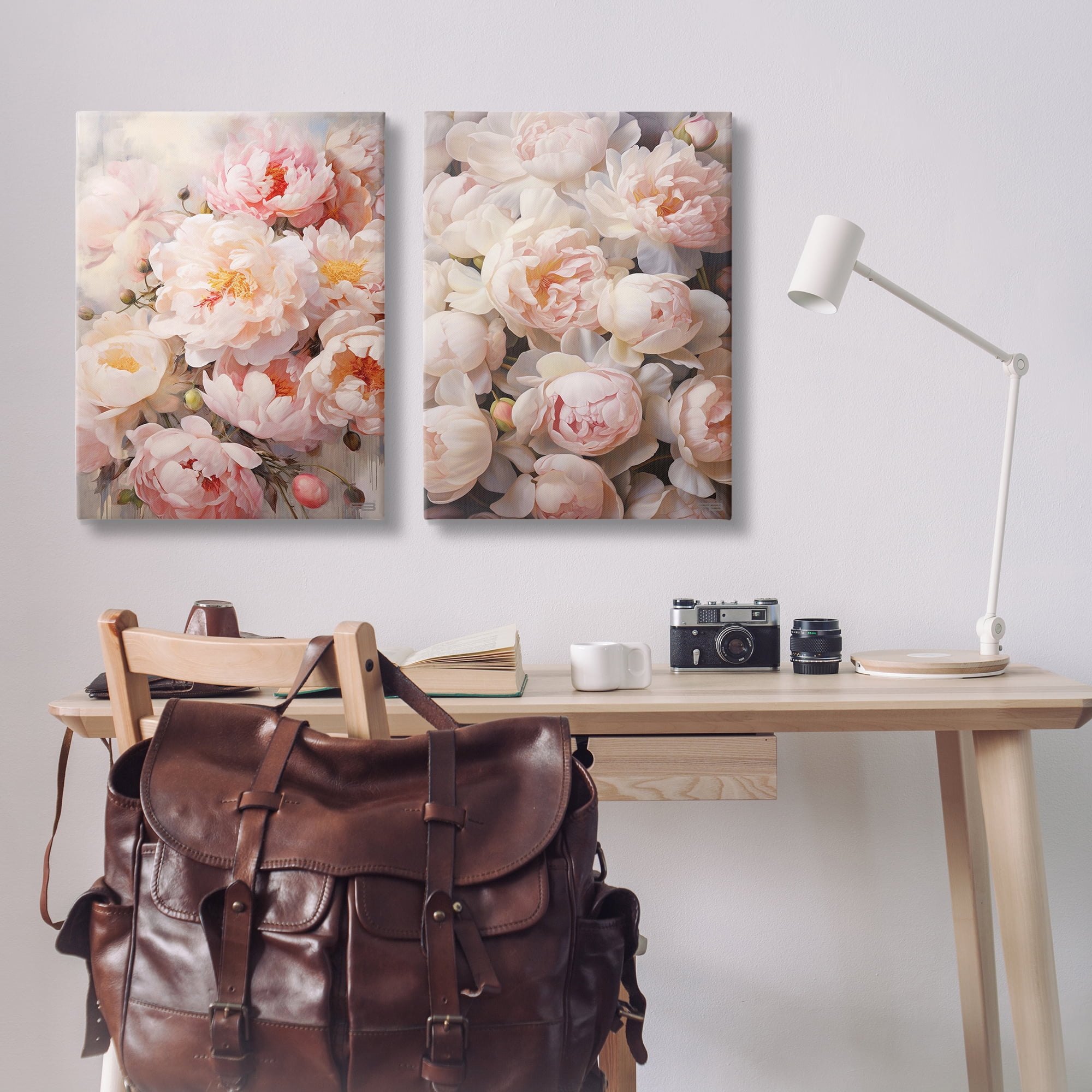 Stupell Industries Soft Pink Cabbage Roses Plants & Flowers Painting Wrapped Canvas Art Print Wall Art, 24 x 36, Set of 2