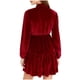 thumbnail image 4 of mfyjkho Vestidos de verano para mujer, Vestido de fiesta de terciopelo con botones, falda abullonada plisada, manga larga y cintura alta para mujer Vestidos de fiesta para mujer xxl, 4 of 8