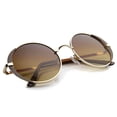 thumbnail image 4 of sunglassLA Unisex Retro Metal Frame Slim Temple Rim Detail Round Sunglasses 54mm (Brown-Gold / Amber) - 54mm, 4 of 4