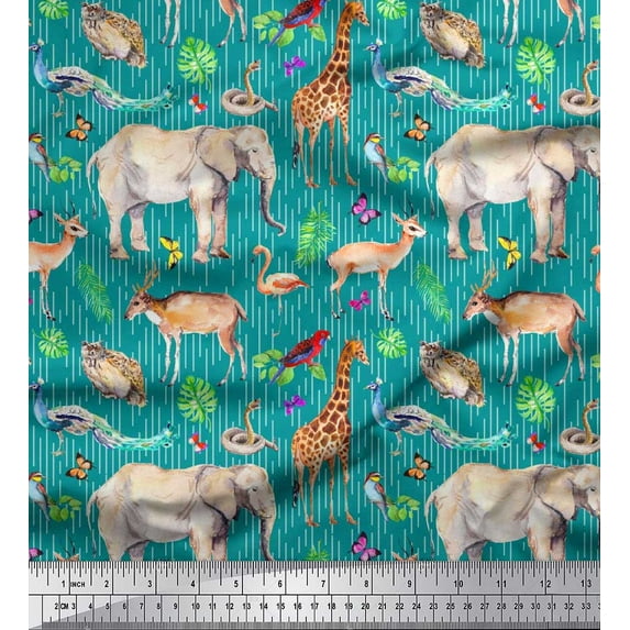 Soimoi Velvet Fabric Tropical Leaves,Birds & Animals Jungle Print Fabric by The Yard 58 Inch Wide