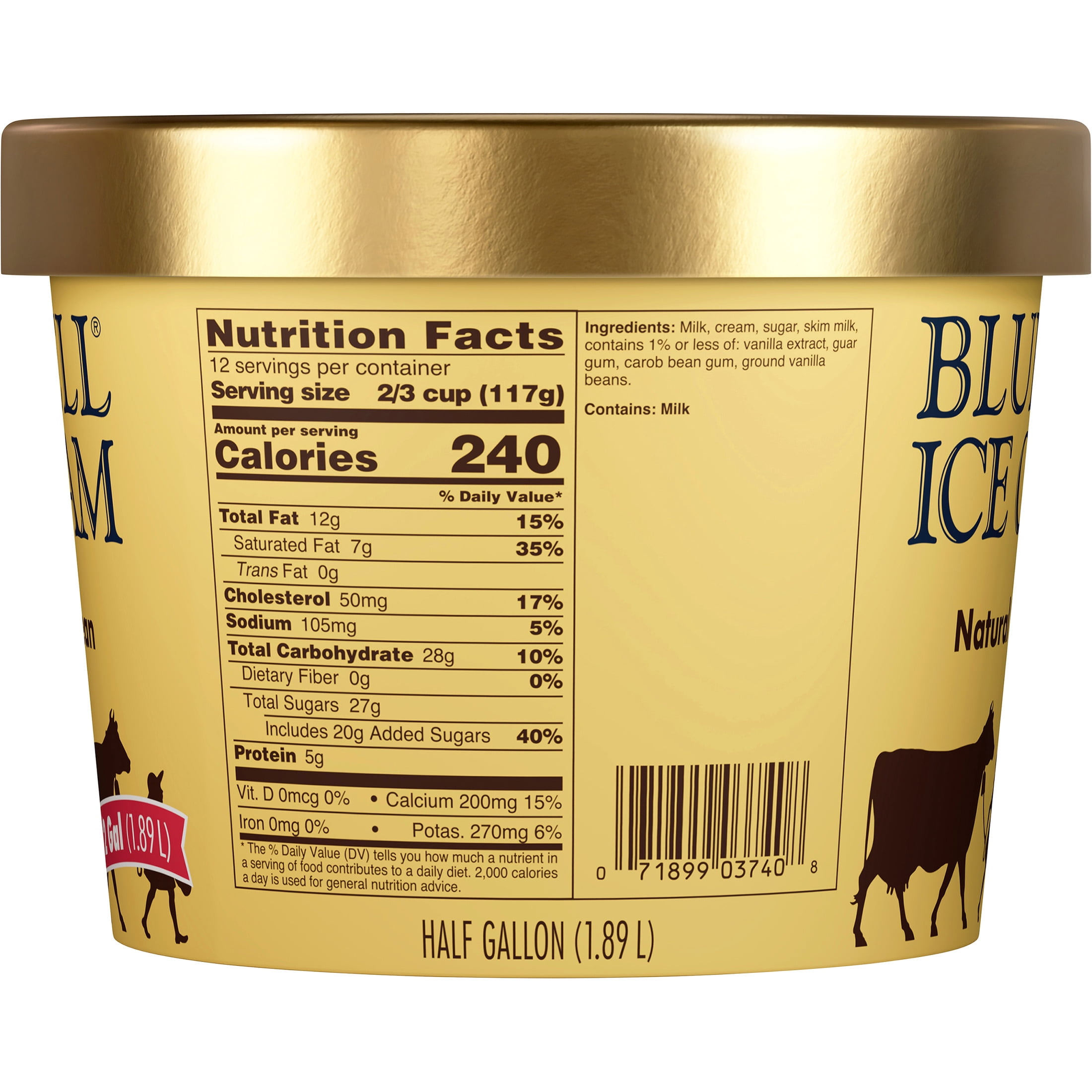 Blue Bell Natural Vanilla Bean Ice Cream Half Gallon, 64 fl oz