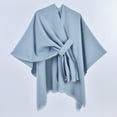 thumbnail image 2 of Stichou Women's Shawl Wraps Poncho Sweater Travel Open Front Poncho Cape Winter Soft Blanket Cardigan Light Blue, 2 of 3