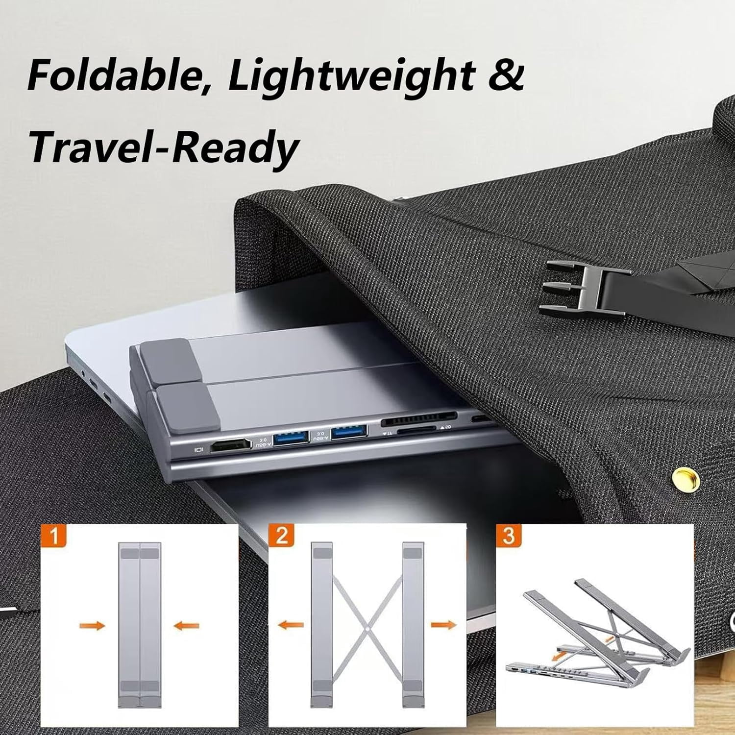 Docking Station Laptop Stand with 4K , 8 in 1 USB C Laptop Docking Station Stand, Portable Adjustable Computer Holder with USB 3.0, PD 100w, Multiport Adapter for Notebook Tablet (1Pcs)