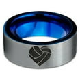 thumbnail image 2 of Tungsten Heart Shaped Volleyball Ball Band Ring 8mm Men Women Comfort Fit Blue Flat Cut Brushed Gray Polished, 2 of 4