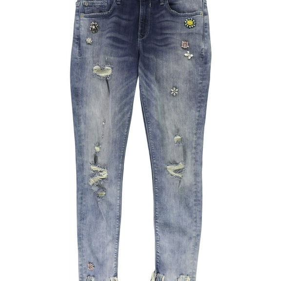 Express Womens Distressed Stretch Jeans, Blue, 4