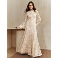 thumbnail image 6 of Women Apricot Long Sleeve Lace Maxi Dress, Elegant Round Neck Bell Sleeve, 6 of 7