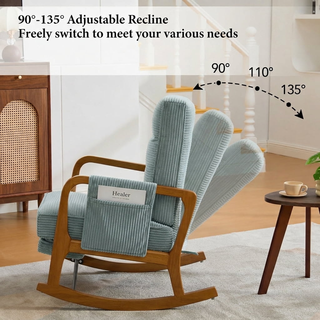 MOONMISS Rocking Chair with Footrest,Rocker Nursery Chair with Side Pocket,Glider Rocker,Accent Reading Chair for Living Room,Mint Green