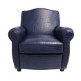thumbnail image 4 of Pasargad Home Palermo Contemporary Leather & Wood Wing Chair in Blue/Brown- For all age Group, 4 of 11