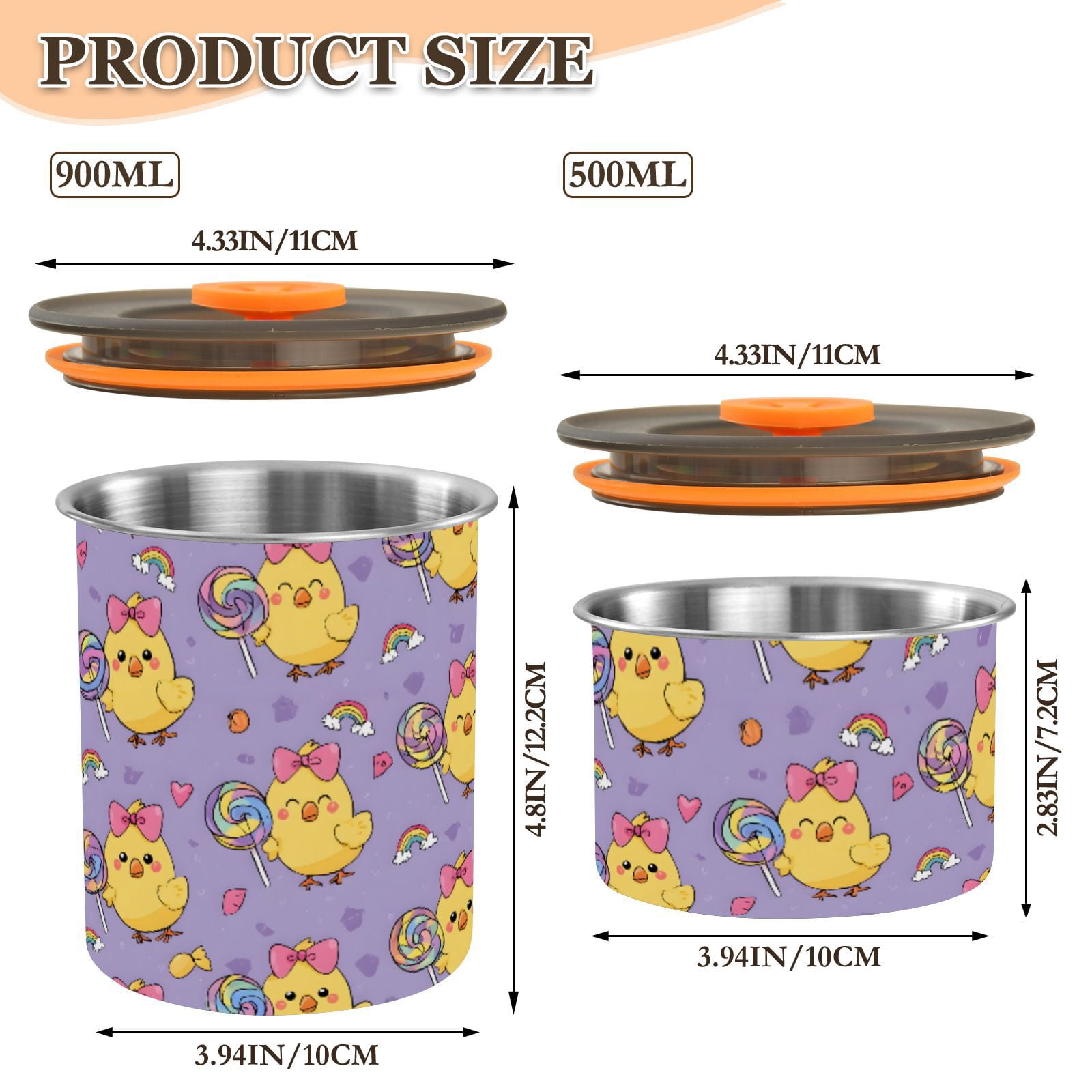 Duck Lollipop Airtight Coffee Bean Canister 30oz Food Storage Containers with Lids For Gournd, Tea, Sugar, Flour, Rice, Cereal, Candy Cookie Jar