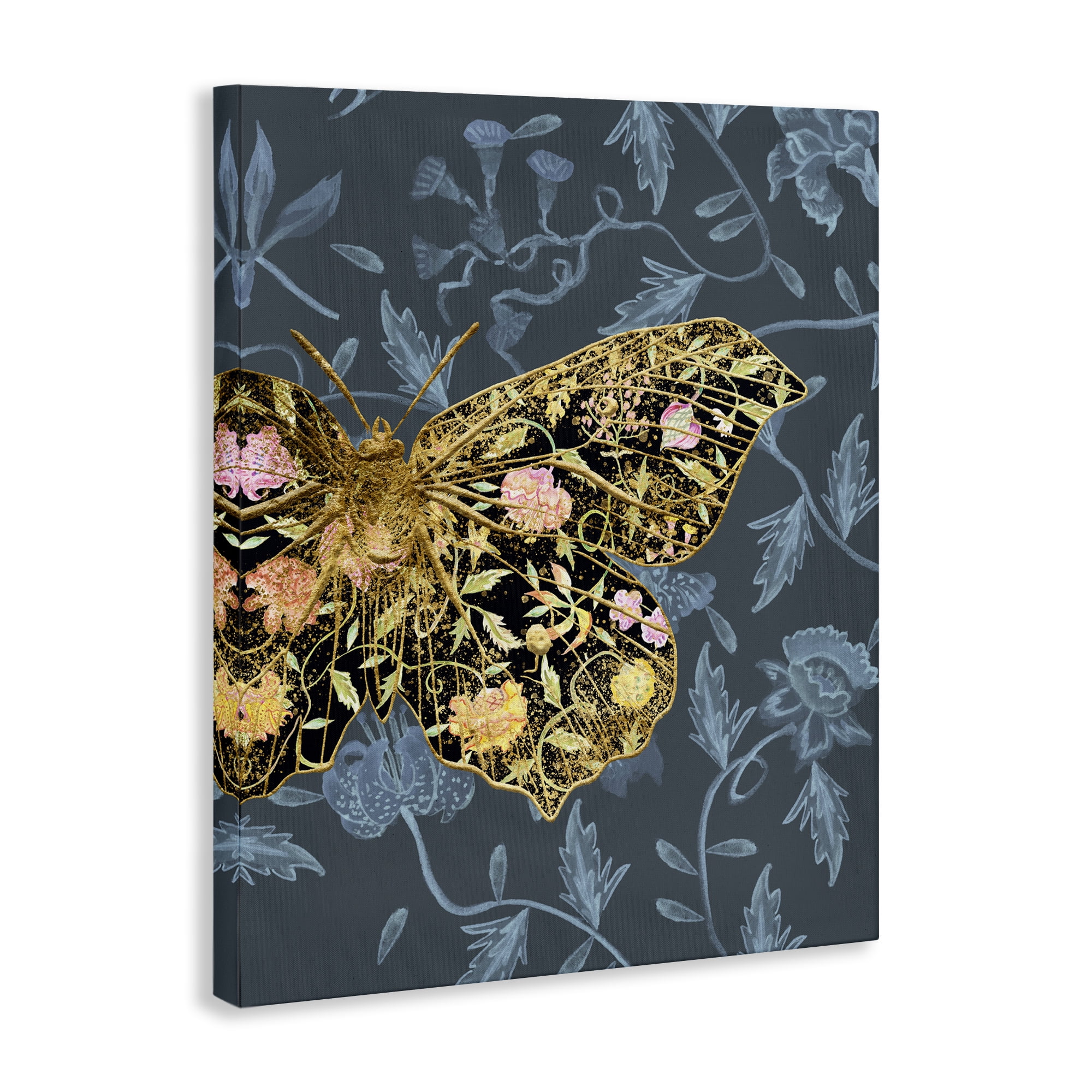 Stupell Industries Blue & Gold Butterfly Animals & Insects Painting Gallery Wrapped Canvas Art Print Wall Art, 24 x 30