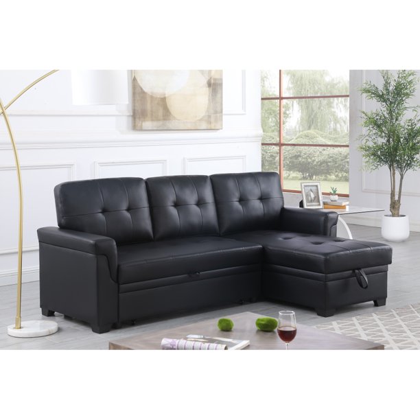 PU Leather Sectional Sleeper Sofa with Large Chaise Storage,Reversible