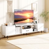 U-Can 70.8'' Modern TV Stand for TVs up to 75 Inches, Entertainment Center with Storage Space, Sliding Doors, Adjustable Shelves and Metal Frame, Mid Century Modern Media TV Console Table for Living R