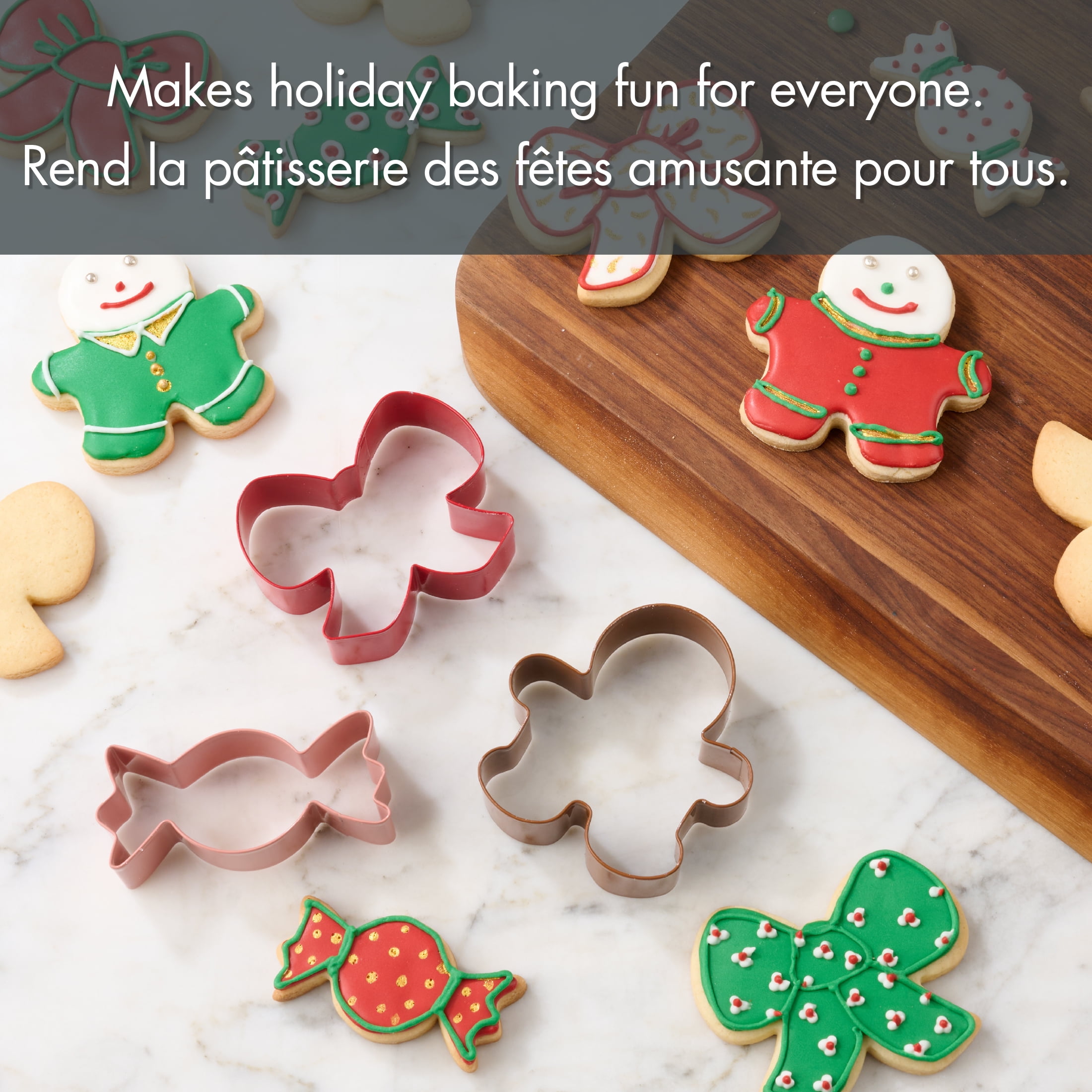 Holiday Time 3-Piece Stainless Steel Cookie Cutters, Gingerbread, Bow and Candy Shapes