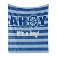 thumbnail image 1 of Ahoy Its a Boy Soft Flannel Fleece Blanket, Baby Shower New Birth Announcement Marine Wheel Striped Backdrop, Cozy Plush for Indoor and Outdoor Use, 70" x 90", Pale Blue Blue White, by Ambesonne, 1 of 6