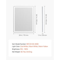 Wall Mounted LED Bathroom Mirror, 28 x 36 Inches, Anti-Fog, 3 Color Lighting, Stylish Vanity Mirror