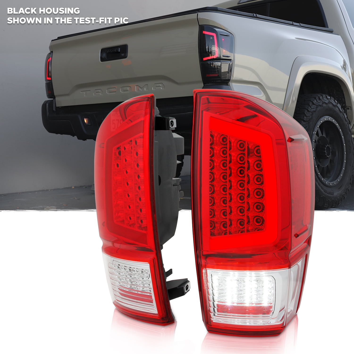 ACANII For 2016-2021 Toyota Tacoma Pickup Truck Black Full LED Tube Tail Lights Brake Lamps Assembly Pair Left+Right 