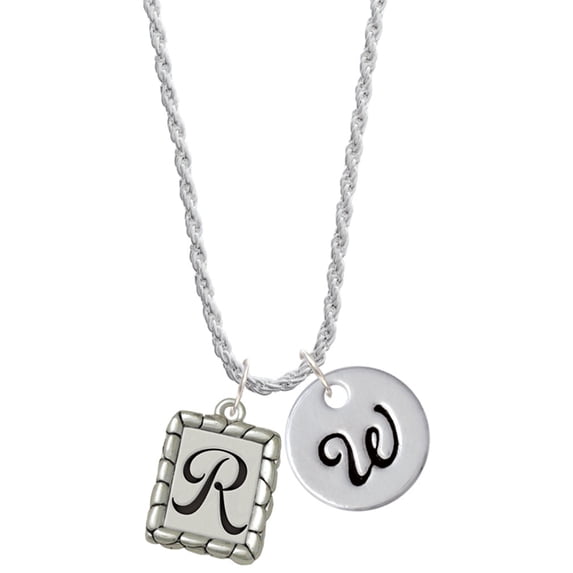 Delight Jewelry Silvertone Pebble Border Initial - R Silvertone Script Initial Disc - W - Charm Necklace, 20"+3"