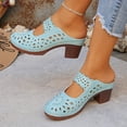 thumbnail image 5 of Womens Sky Blue Sandals | Block Heel Mule with Cut-Outs | Breathable Summer Slide & Casual Comfortable Slip-On Shoe,Size 5.5, 5 of 9