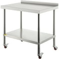 thumbnail image 1 of VEVOR Stainless Steel Prep Table, 30 x 24 x 35 Inch, 440lbs Load Capacity Heavy Duty Metal Worktable with Backsplash Adjustable Undershelf & 4 Casters, Commercial Workstation for Kitchen Restaurant, 1 of 9