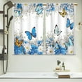 thumbnail image 4 of Teal Floral Butterfly Kitchen and Bathroom Curtains - Daisy Floral Pattern - 28x40" Tiered Spring Cafe and Bedroom Short French Door Curtains with Rod Cover, 2-Pack, 4 of 8