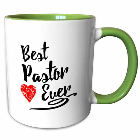 3dRose Best Pastor Ever Design in Black Script with Red Heart Motif - Two Tone Green Mug,