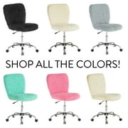 Urban Shop Polyester Faux Fur Armless Swivel Task Office Chair, White, Adjustable Height, Mid Back