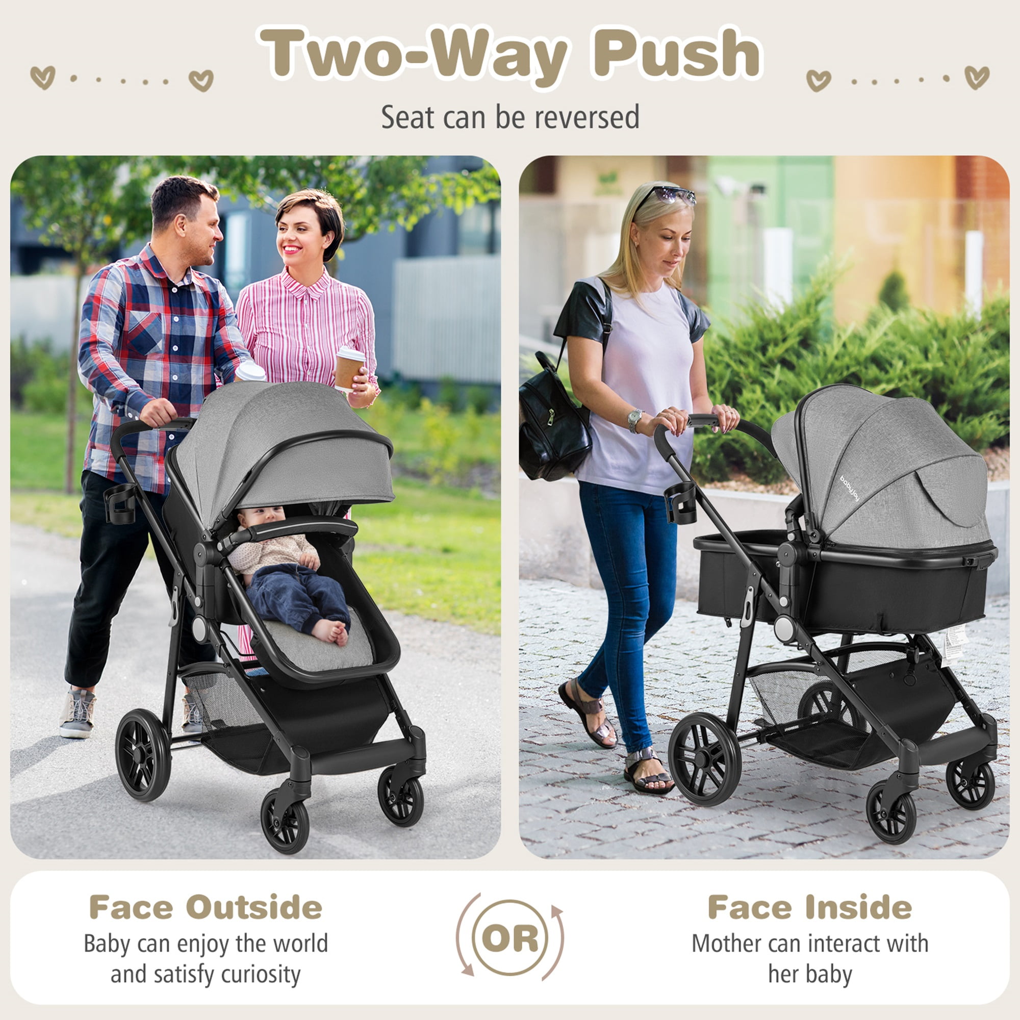 Costway 2 in 1 Foldable Baby Stroller, Lightweight Travel