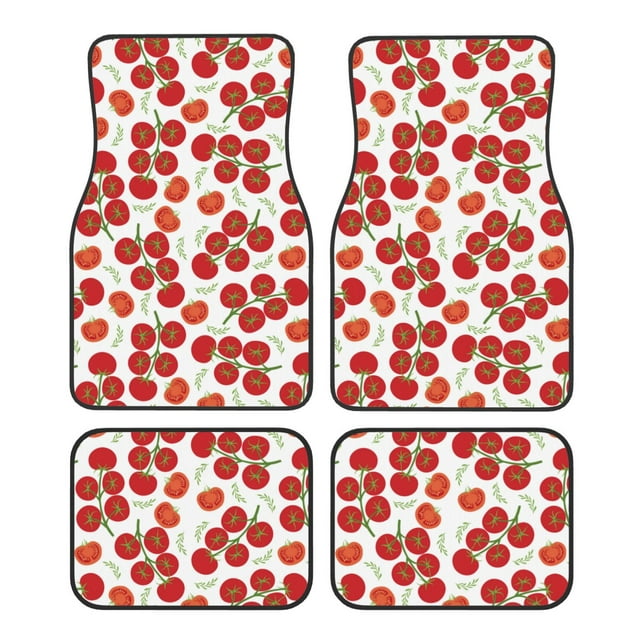 Lsque Tapis de Sol Imprimé Tomate 4 Pcs, Doublures en Caoutchouc Résistantes, Design Antidérapant, Protection Automobile Toutes Saisons, Véhicules, Voitures, Camions et SUV