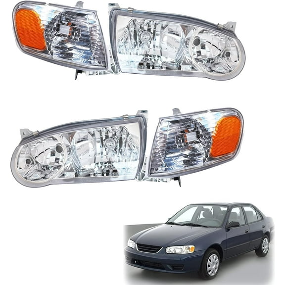 SEBLAFF 2-Pack Headlights Assembly Headlamps with Corner Signal Lamp Clear Lens Left and Right Side Replacement for 2001-2002 Corolla