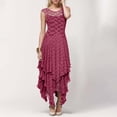 thumbnail image 2 of Vestido largo sexy de mujer con falda irregular de encaje alto y bajo - Cuello en V, mangas con volantes, diseño con bolsillos - Apto para la playa, para llevar de forma informal o para fiestas - A, 2 of 5