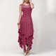 thumbnail image 2 of Vestido largo sexy de mujer con falda irregular de encaje alto y bajo - Cuello en V, mangas con volantes, diseño con bolsillos - Apto para la playa, para llevar de forma informal o para fiestas - A, 2 of 5