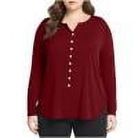 Plus Size Tops for Women with Button Long Sleeve Soft Henley Neck Casual Lightweight Pullover Blouses (XL, Wine)