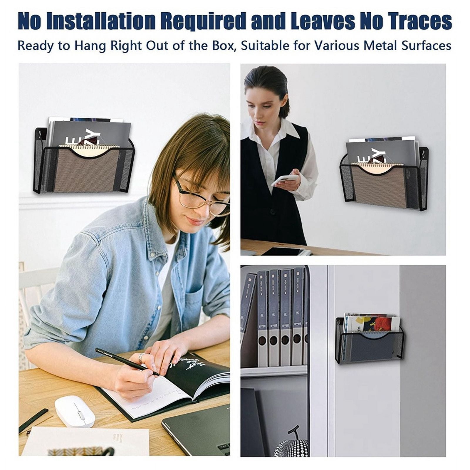 1-Tier Magnetic File Holder-File Folder Organizer, Capacity Office Hanging Magazine Rack for Refrigerator, File Cabinets