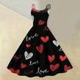 thumbnail image 2 of LWavelet 2026 Valentine's Cute Core Spaghetti Strap Dress, Heart Print Brunch Outfit Flared Swing Sundress Black XL, 2 of 4
