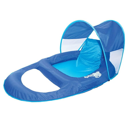 SwimWays Spring Float Recliner Pool Lounge Chair w/ Sun Canopy, Blue |