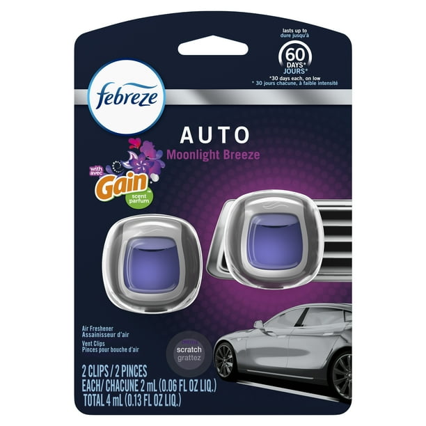Febreze Car OdorEliminating Air Freshener, Gain Moonlight Breeze 2ct