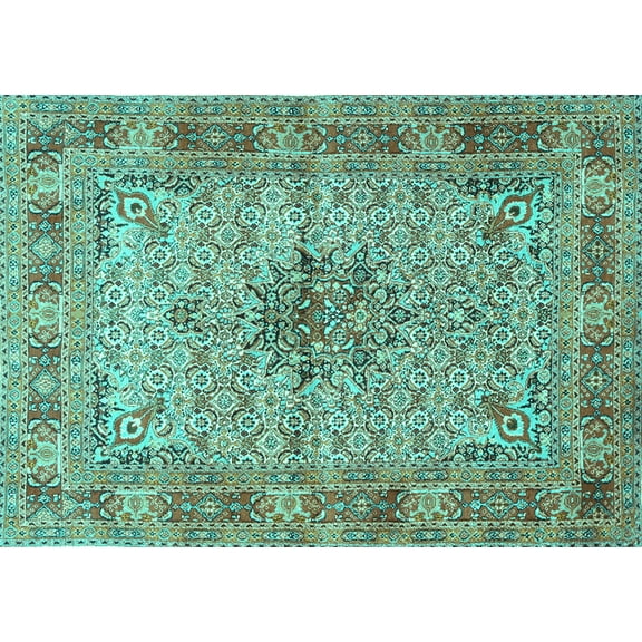 Ahgly Company Machine Washable Indoor Rectangle Persian Turquoise Blue Traditional Area Rugs, 5' x 7'