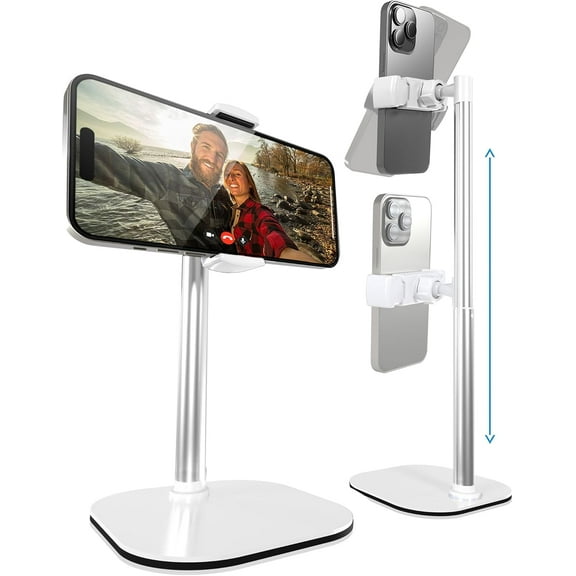 , Adjustable Cell Phone Stand for Desk, Phone Stand for Recording, iPhone Holder for Filming, Small Tripod for iPhone, Fits Samsung, Android Smartphones - Frost White